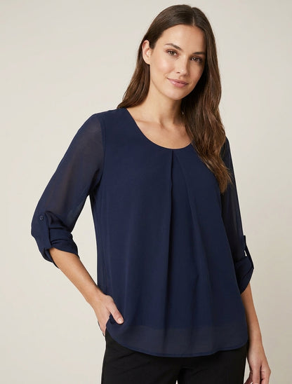 Top uni in voile con maniche arrotolabili - Marina