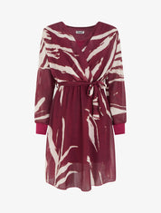 Robe évasée à imprimé abstrait - Lie de vin - 1
