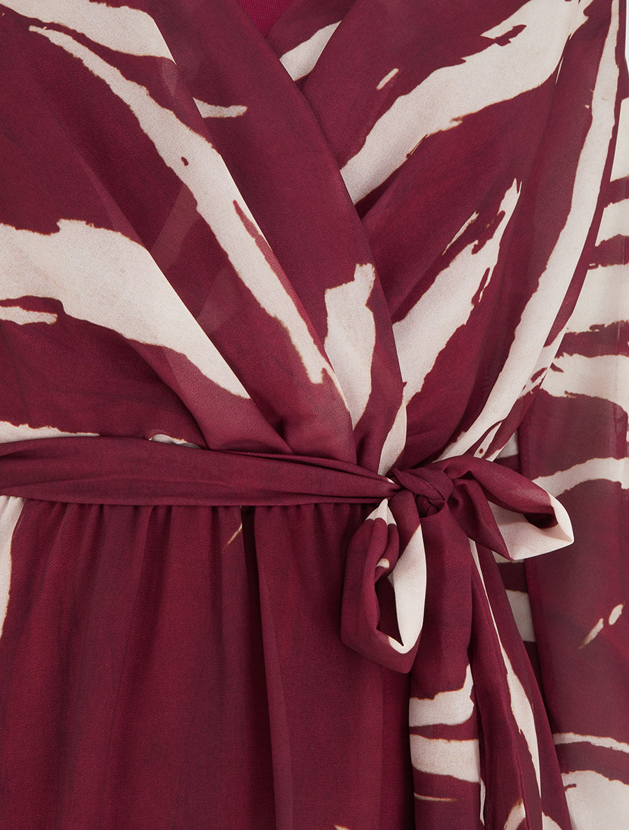 Robe évasée à imprimé abstrait - Lie de vin - 3