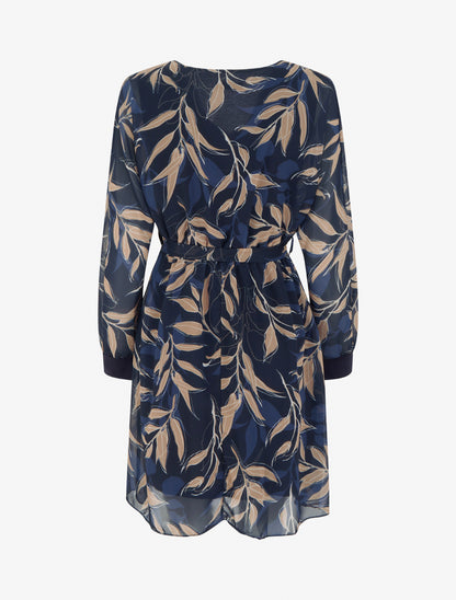 Robe droite à imprimé feuillages - Marine - 2