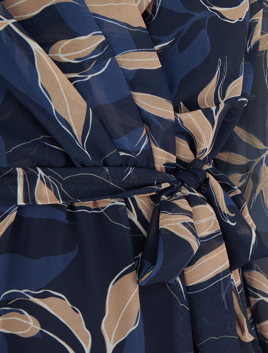 Robe droite à imprimé feuillages - Marine - 3