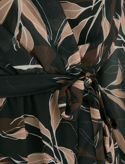 Robe droite à imprimé feuillages - Noir - 3