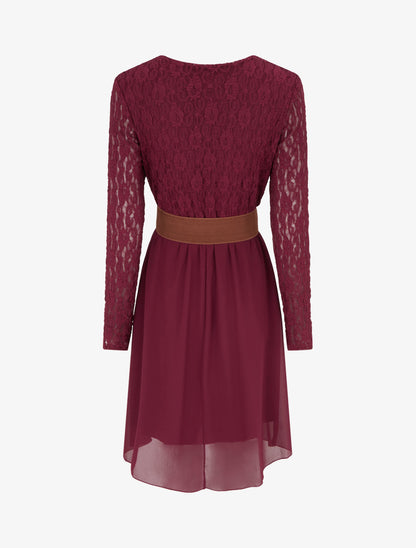 Robe évasée à buste en dentelle - Lie de vin - 2