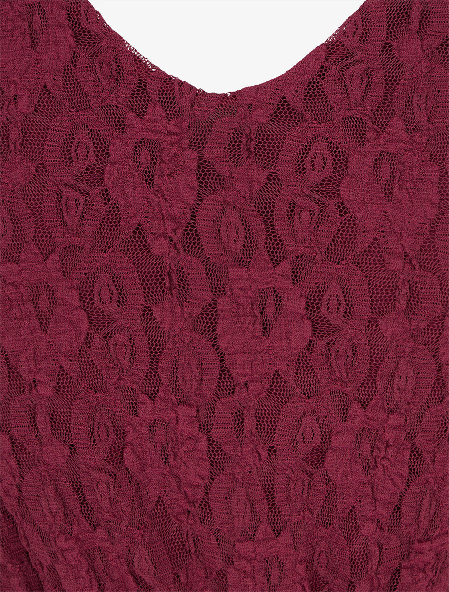 Robe évasée à buste en dentelle - Lie de vin - 3