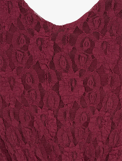 Robe évasée à buste en dentelle - Lie de vin - 3