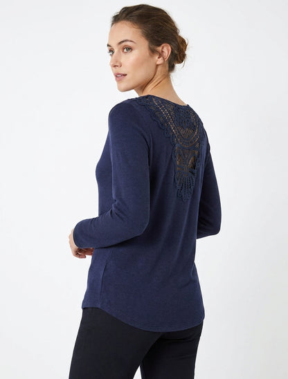 Maglione sottile unito con schiena ricamata - Marina