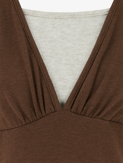 Pull fin bicolore à manches longues - Marron - 3