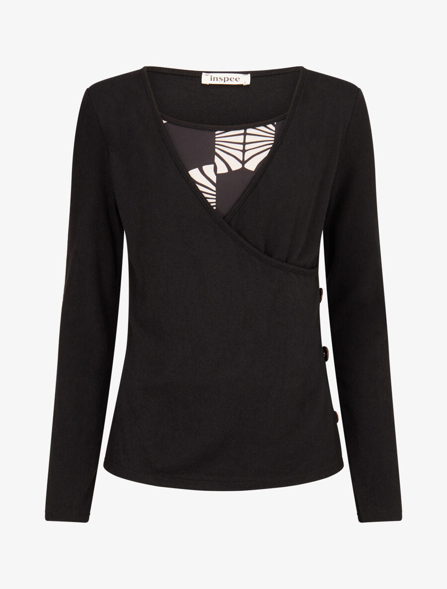 Pull fin à empiècement imprimé marguerites stylisées - Noir - 4