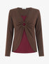 Pull fin style gilet à manches longues et anneau - Marron/bordeaux - 1