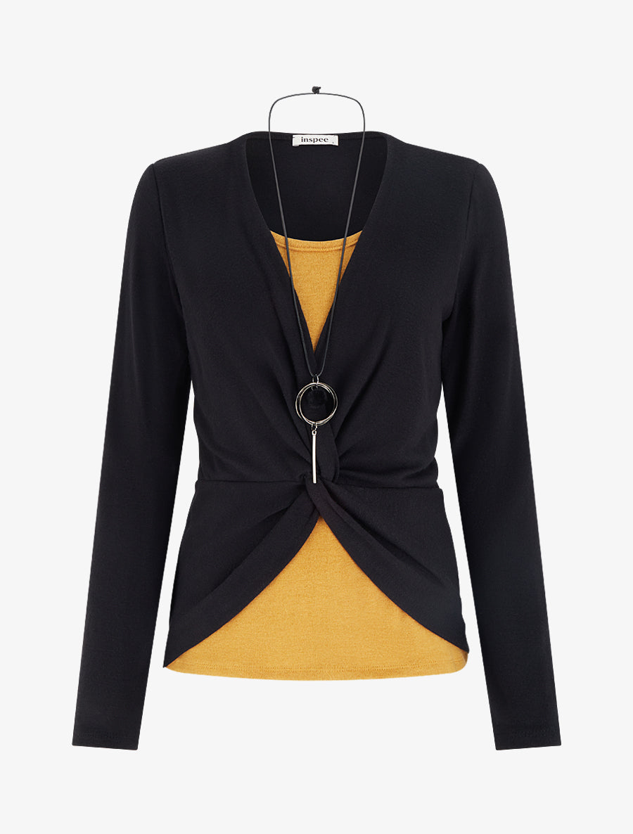 Pull style cache-coeur effet torsadé - Noir - 1