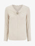 Pull fin à col V à bijou métal - Beige - 1