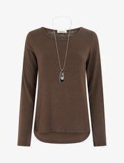 Pull coupe droite à dos en dentelle - Marron - 1