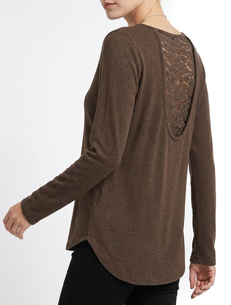 Maglione a taglio dritto con schiena in pizzo. - Marrone