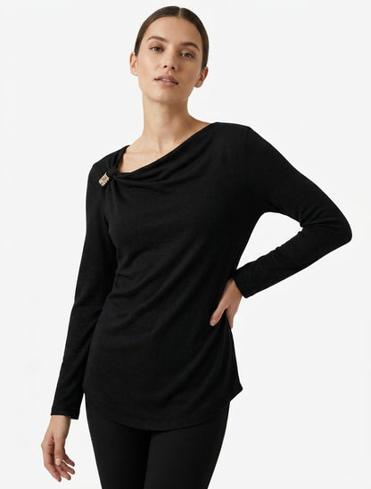 Maglione leggero con inserto gioiello - Nero