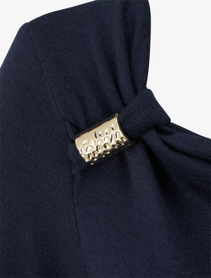 Pull fin à empiècement bijou - Marine - 3