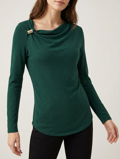 Maglione leggero con inserto gioiello - Verde abete