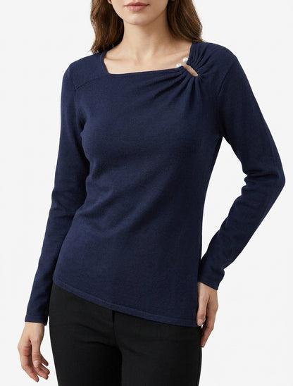 Maglia sottile dritta con scollo quadrato con perle gioiello - Marina