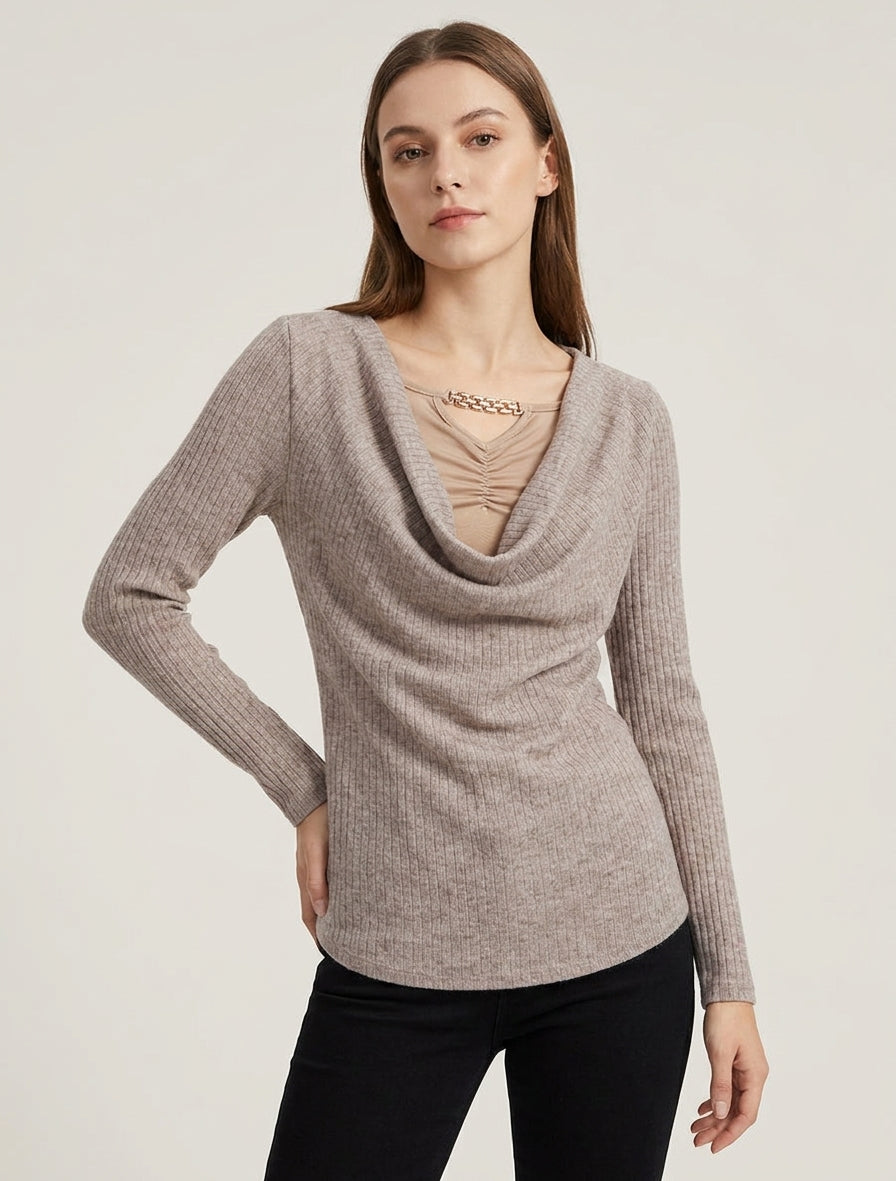 Maglione a coste con collo a cascata e gioiello - Talpa