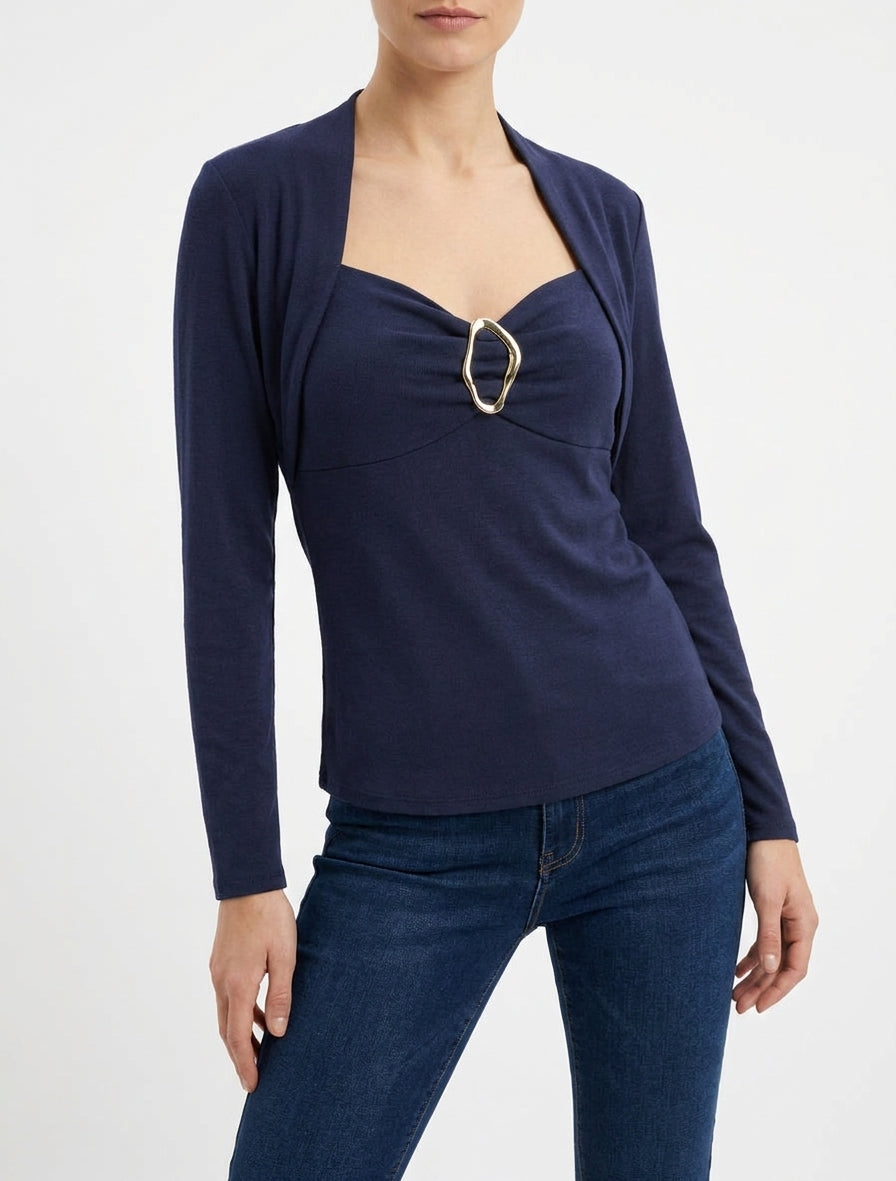 Maglione con scollo quadrato effetto drappeggiato con gioiello - Marina