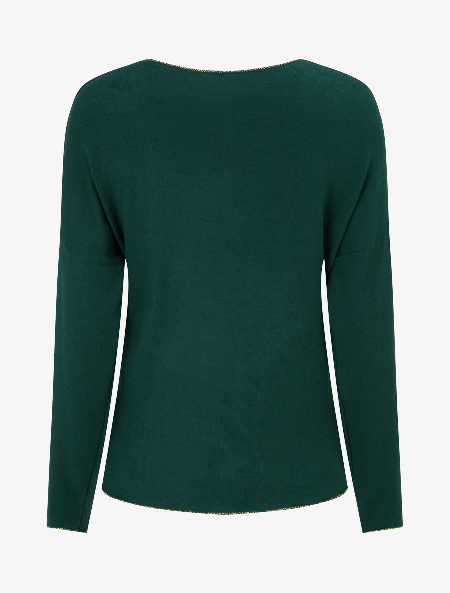 Pull fin à motif plumes irisées - Vert foncé - 2