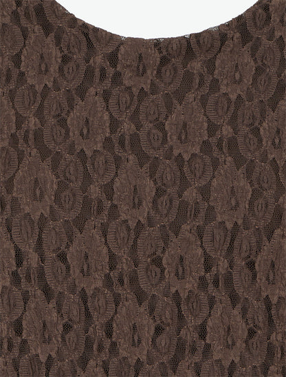 Top boule en dentelle à manches longues chauve-souris - Marron - 3