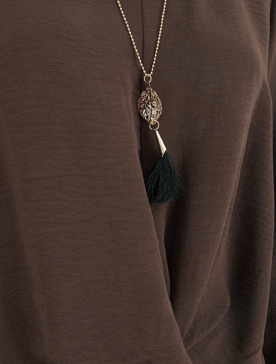Top droit à bords torsadés et col V - Marron - 3