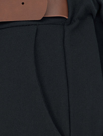 Pantalon ample taille haute à ceinture décorative - Noir - 3