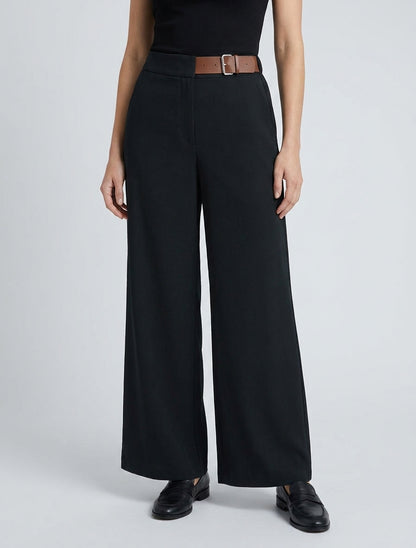 Pantaloni ampi a vita alta con cintura decorativa - Nero