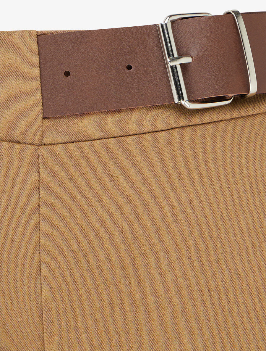 Pantalon ample taille haute à ceinture décorative - Camel - 3