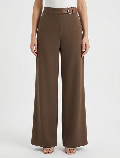 Pantaloni ampi a vita alta con cintura decorativa - Marrone chiaro