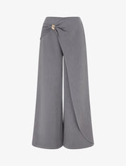 Pantalon ample à pan et bijou métallique - Gris - 1