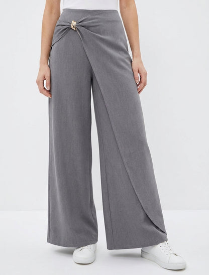 Pantaloni ampi con pannello e gioiello metallico - Grigio