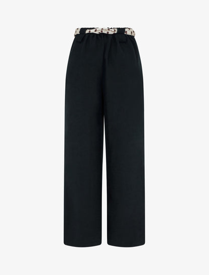 Pantalon uni ceinture satinée imprimée - Noir - 2