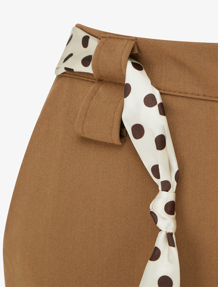 Pantalon uni ceinture satinée imprimée - Camel - 3