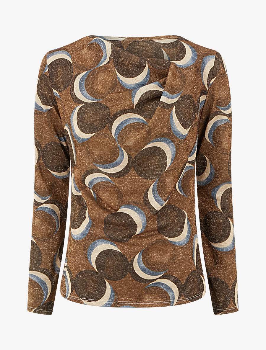 Top droit irisé imprimé ronds fantaisies - Marron - 1