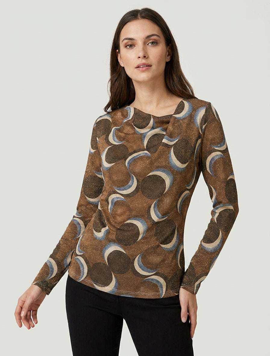 Top destro iridescente con stampa di cerchi fantasia. - Marrone