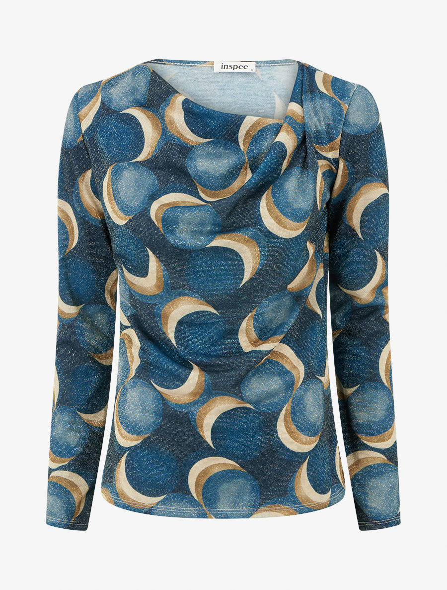 Top droit irisé imprimé ronds fantaisies - Bleu canard - 1