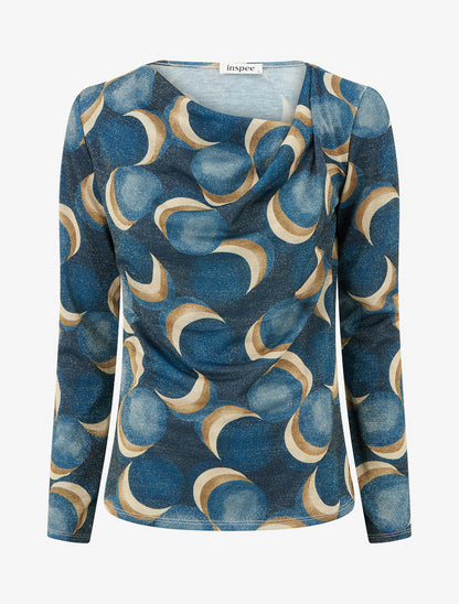 Top droit irisé imprimé ronds fantaisies - Bleu canard - 1