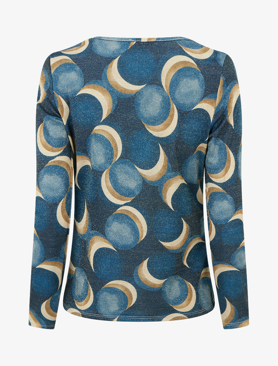 Top droit irisé imprimé ronds fantaisies - Bleu canard - 2