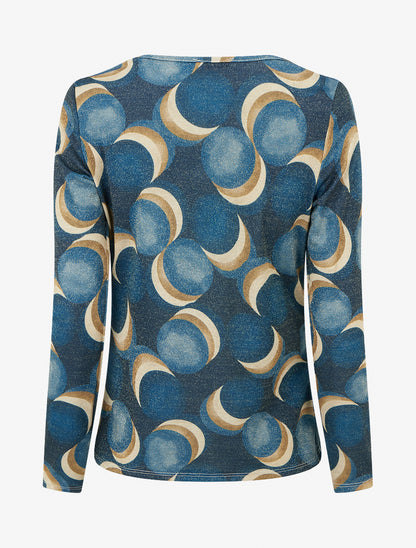 Top droit irisé imprimé ronds fantaisies - Bleu canard - 2