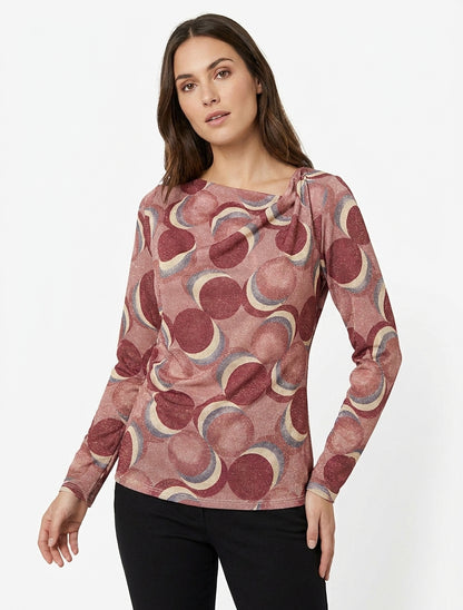 Top destro iridescente con stampa di cerchi fantasia. - Rosa antico