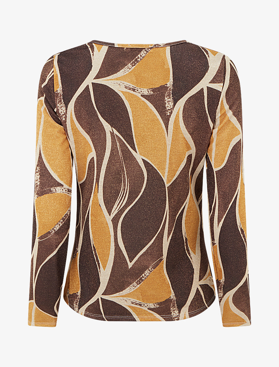 Top droit irisé imprimé feuilles abstraites - Marron - 2