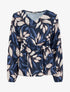 Blouse élastiquée à imprimé feuillage - Marine - 1