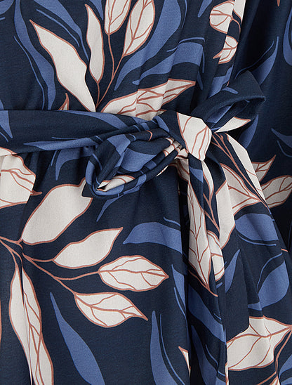 Blouse élastiquée à imprimé feuillage - Marine - 3
