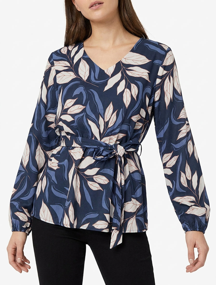 Blusa elasticizzata con stampa fogliame - Marina