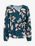 Blouse élastiquée à imprimé feuillage - Bleu canard - 1