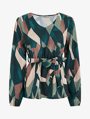 Blouse péplum à imprimé abstrait - Vert sapin - 1