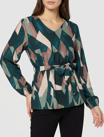 Blusa peplo a stampa astratta - Verde abete