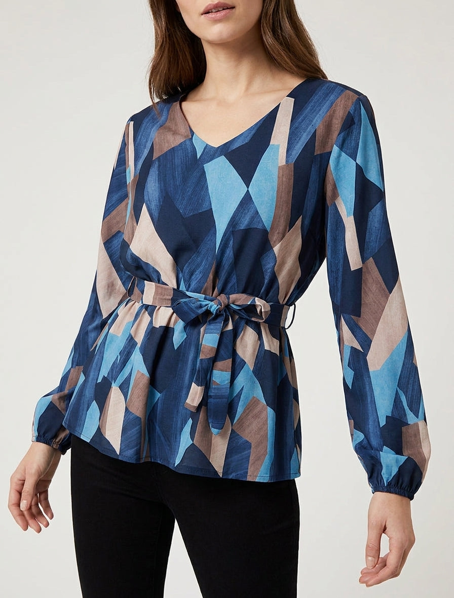 Blusa peplo a stampa astratta - Marina