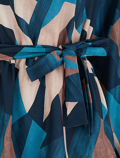 Blouse péplum à imprimé abstrait - Bleu canard - 3